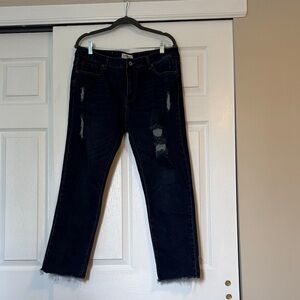 Umgee Women's Distressed Dark Blue Cropped Jeans